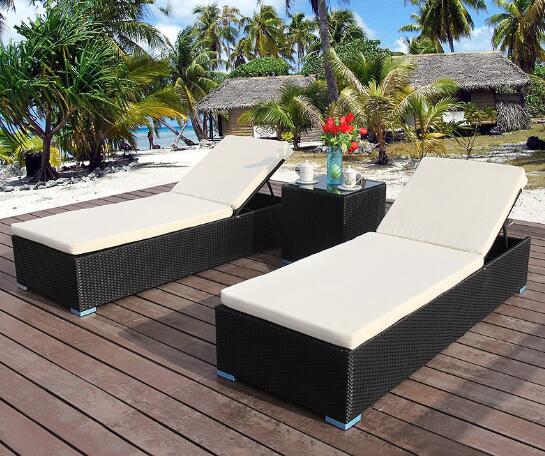 PE Rattan patio Backyard beach Chaise Lounge chairs Leisure Aluminium Outdoor Garden wicker Chairs