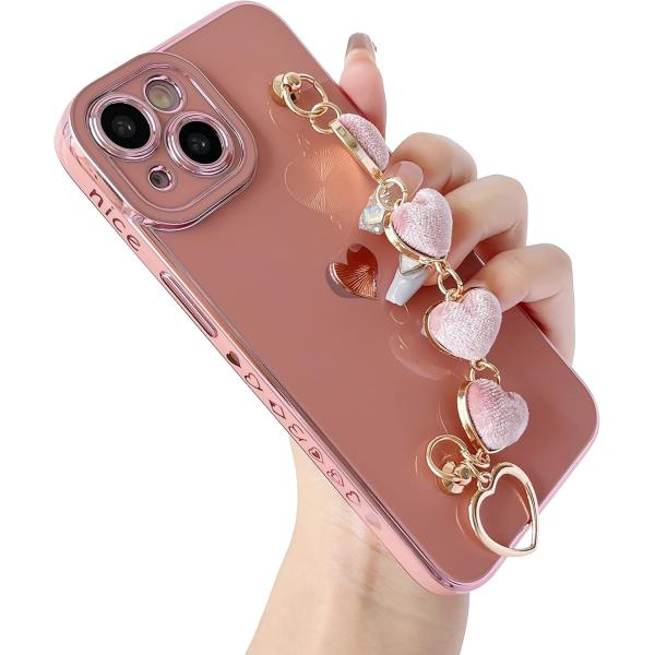 para iPhone 12 Pro Max Case,Cute Plating Love Heart Pulso Faixa Chain Bracelet Soft Compatível com