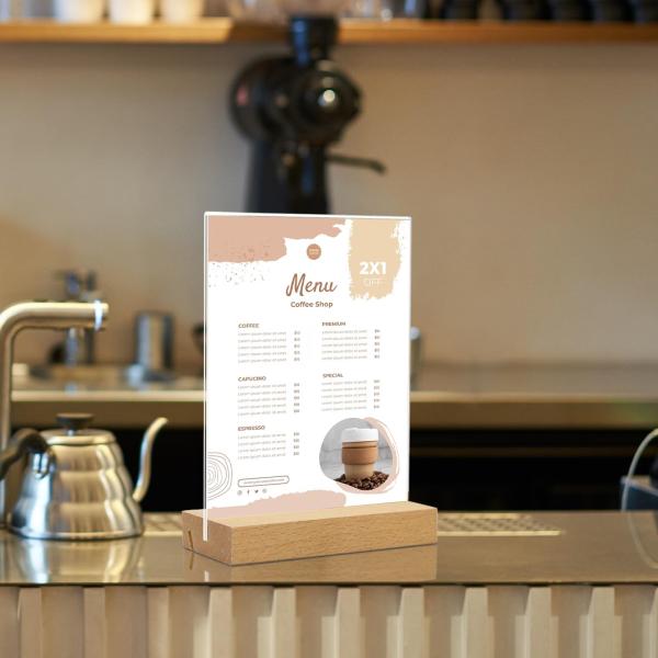 3 paquetes de portador de cartel acrílico 8.5 x 11 con base de madera con doble ranura