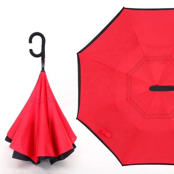 Adults Windproof Upside down C shape Inverted Reverse Umbrella with Pongee Panel