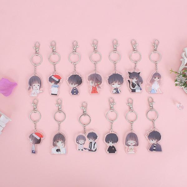 Chave de chave acrílica personalizada de personagem de desenho animado com anel de metal