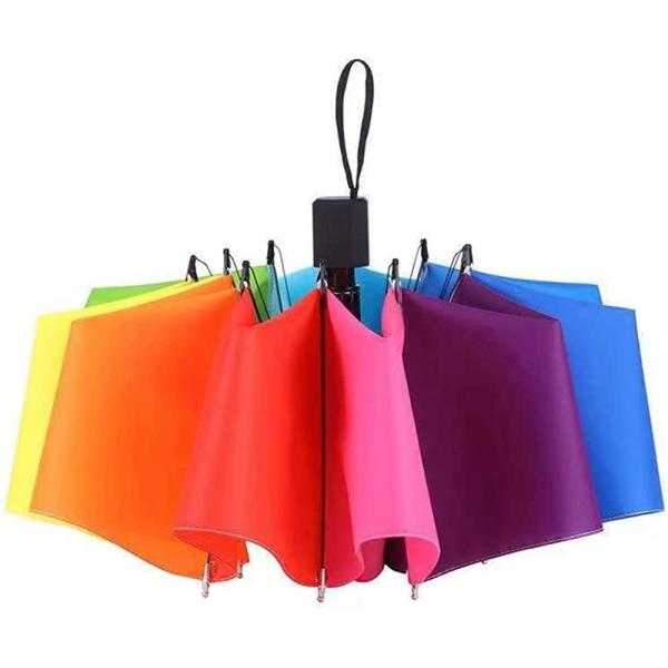 Colorful Rainbow Design 3 Folding Manual Umbrella with Windproof and Metal