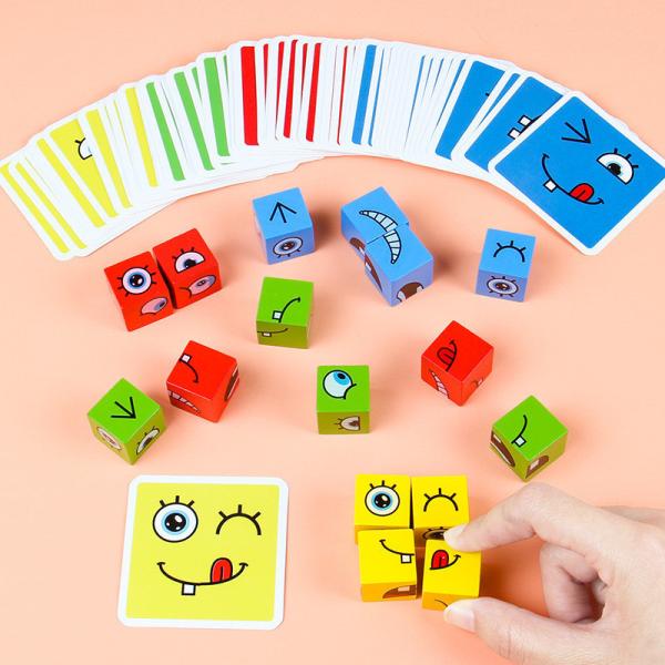 New Montessori Expression Puzzle Face Change Cube Building Blocks Toys child Learning Educational Match Toy for Children