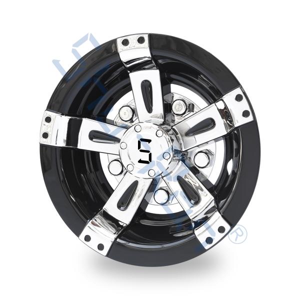 Универсальные черные и хромированные колпаки для колес гольф-каров 10 дюймов с логотипом S - Комплект из 4 штук