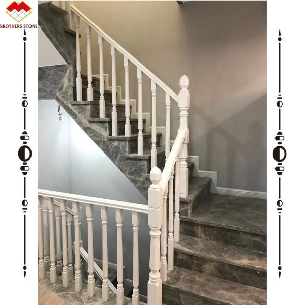 Grey Marble Stair Treads And Risers With Polished Finish For Interior Straight Stairs