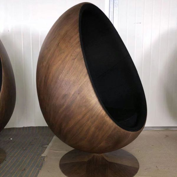 Living Room Chair Walnut Veneer Fiberglass Pointed Ball Oval Egg Shell Type Lounge Chair Space Capsule Bubble Seat
