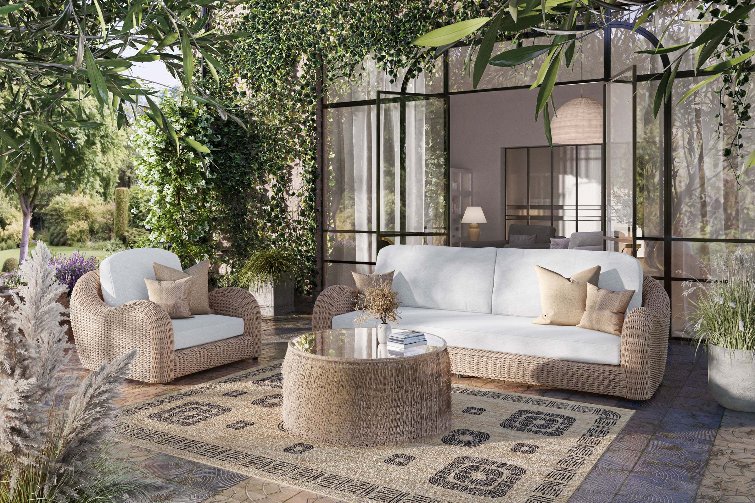 Luxury Slopped Arm Synthetic Rattan Garden Sofa. Katalina SN-2655