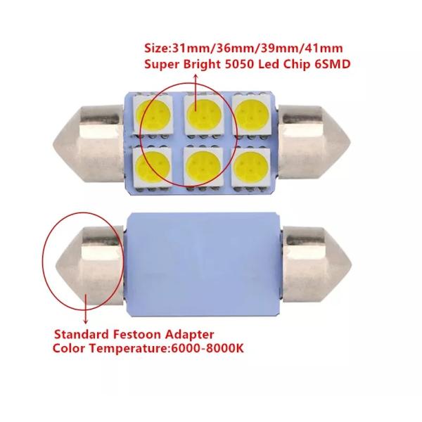 Bóveda interior DC blanco azul 12V 31m m del bulbo de lámpara de las luces del coche del adorno C5W 5050 6SMD LED 36m m 39m m 41m m
