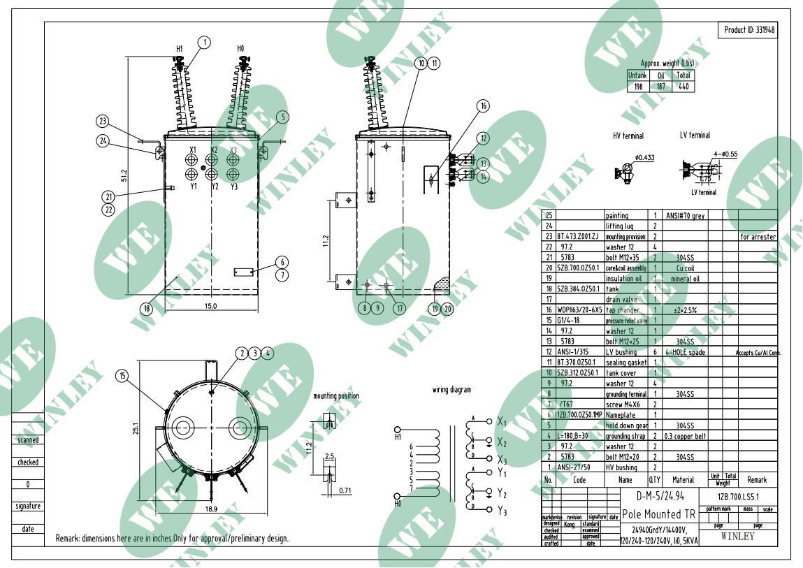 Dual 120/240V Output 5kVA Single Phase Pole Mounted Transformer for Rural Utility Distribution
