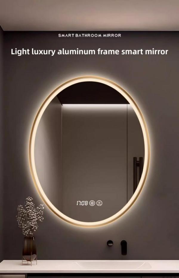 Modern Luxury Smart LED Vanity Mirror Oval Framed with Touch Switch Wall-Mounted Makeup Mirror for Salon Hotel Apartment