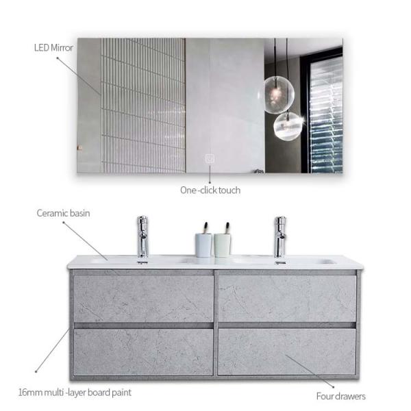 2 Sinks 120cm Mirrored Bathroom Vanity With Sink Wall Mounted
