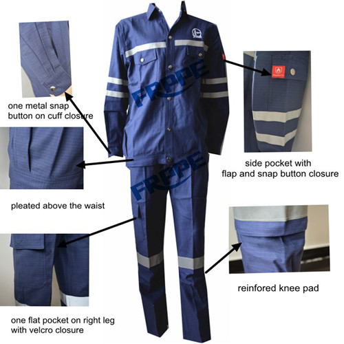 Navy Blue Cotton Flame Retardant Suit For Welding Industry Anti Static