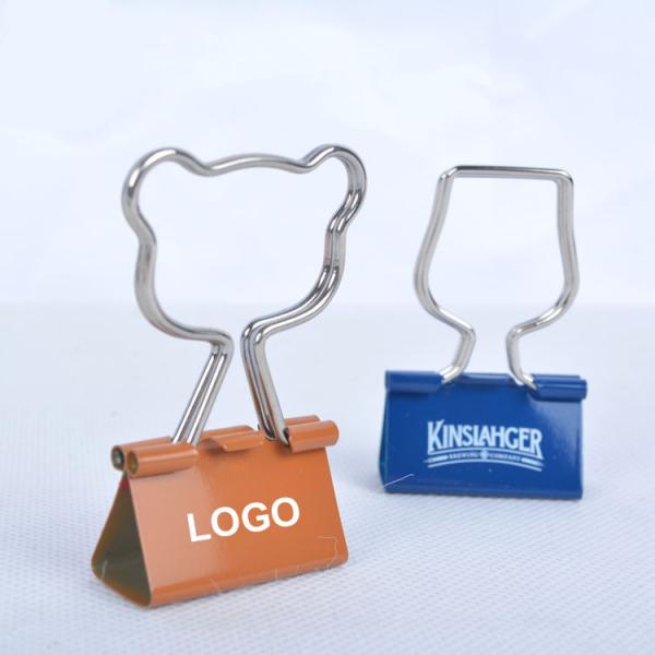 Creative bear head shaped handle long tail clip metal ticket holder clip 25MM logo customized