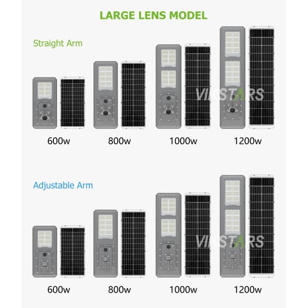 Nouveau lampadaire solaire bidirectionnel IP66 LED Lumière solaire de jardin 600W 900W Tout en un Lampes solaires de paysage