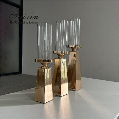Fábrica Grátis Decoração de Mesa de Casamento Metal Casamento 3 Pcs Candeeiro de Ouro