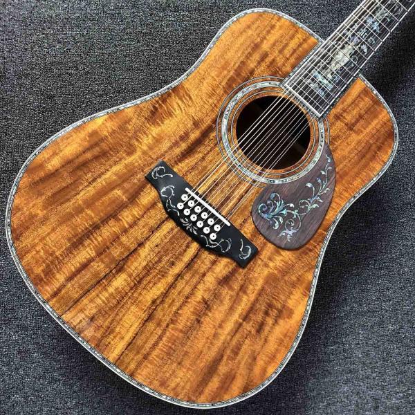 Custom 12 Strings Solid KOA Wood Top Guitar Ebony Fingerboard Real Abalone Shell Binding and Inlay Acoustic Electric Gui