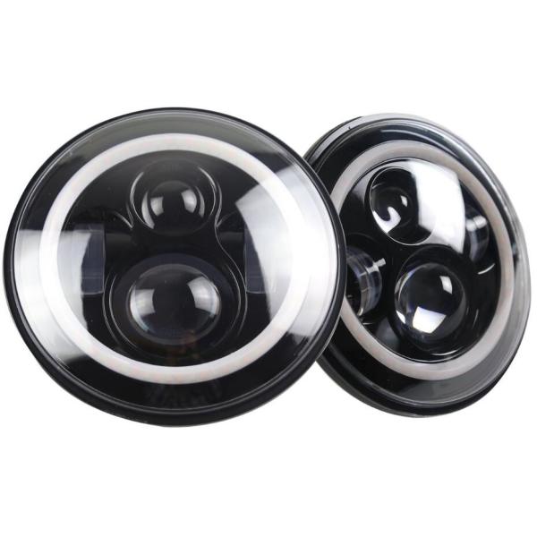 7 Inch LED Jeep Headlight With Halo Angel Eye Ring High Low Beam H4 Plug