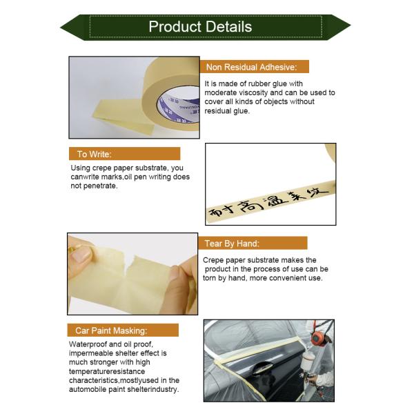 24mm Yellow Masking Tape For Car Heat Resistant And Customized Logo