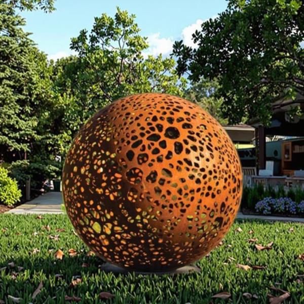 Large Garden Decorative Weathered Corten Steel Rusted Hollow Metal Sphere
