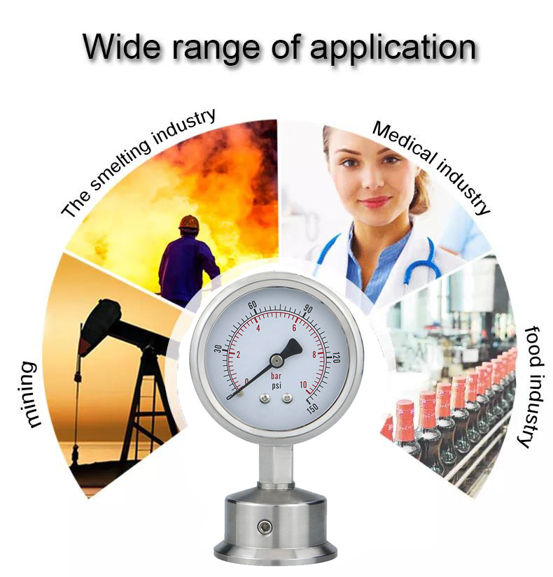 Sanitary Grade 50.5mm Chuck Connection Diaphragm Pressure Gauge with 6 Range Capabilit