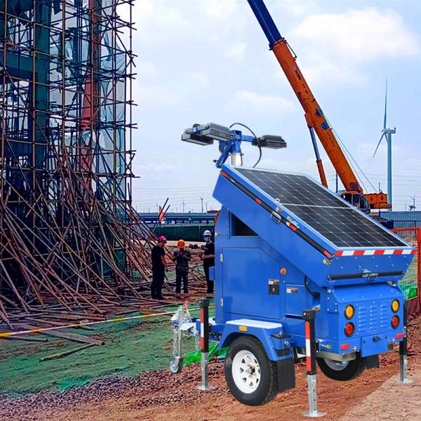 Renewable Energy Mobile Solar Light Tower with Manual Winch Mast Lifting Portable Light Tower Generator