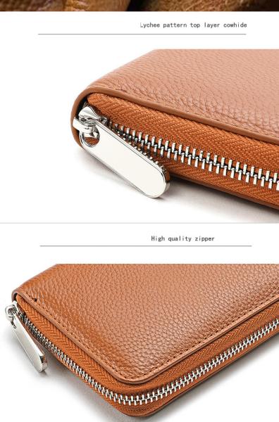 Unisex Fashion Custom Wallet in Smooth Pebble Genuine Leather with Long Zipper Purses