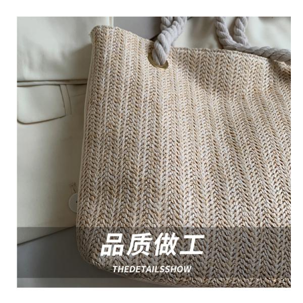2022 Simple Handbags Straw Beach Bag Fashion Silk Scarf Women's Shoulder Bags with Materials