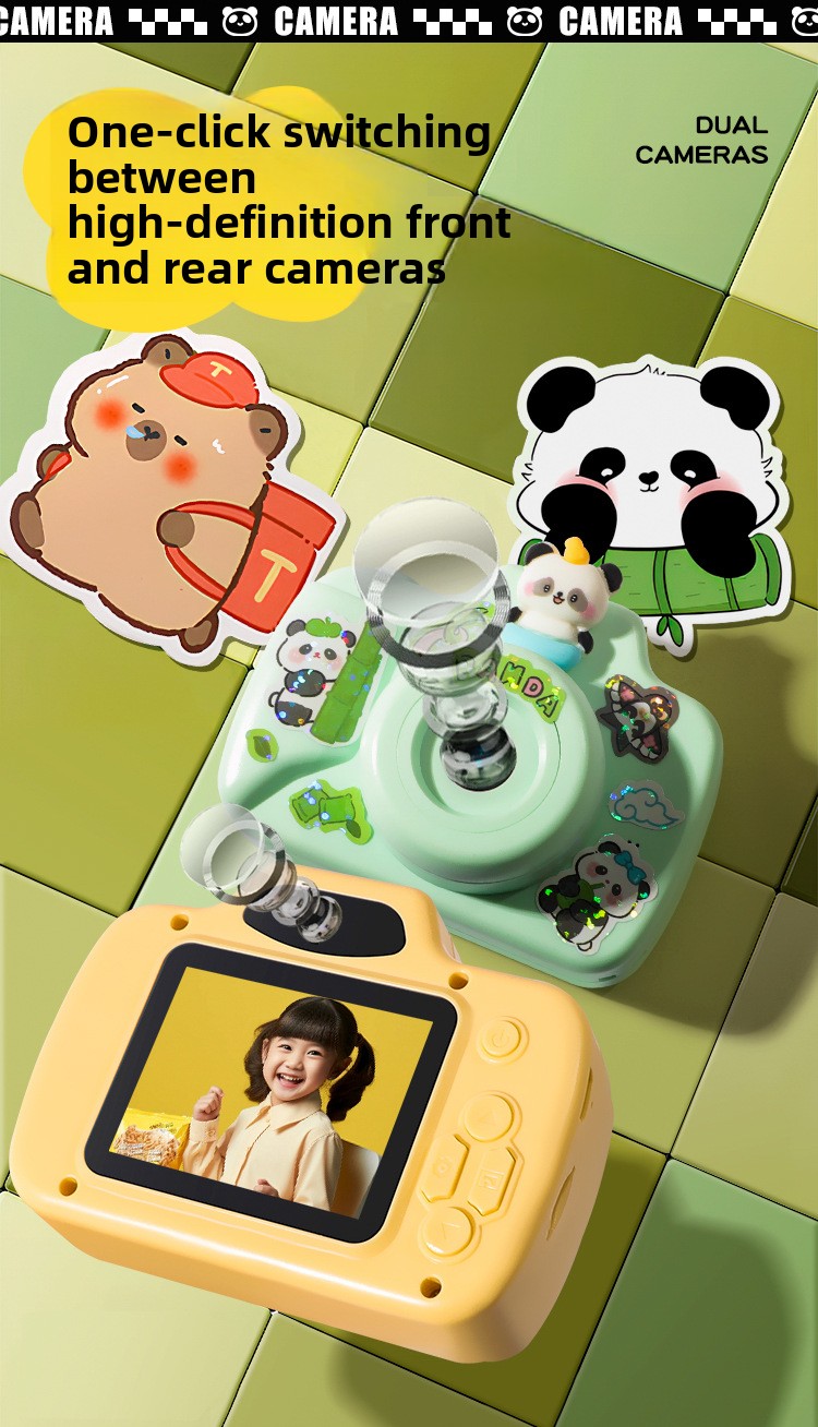 K22 Panda Instant Camera Toy for Children 48MP CMOS Sensor MicroSD Storage One-Click Printing Plastic Body Gift for Boys
