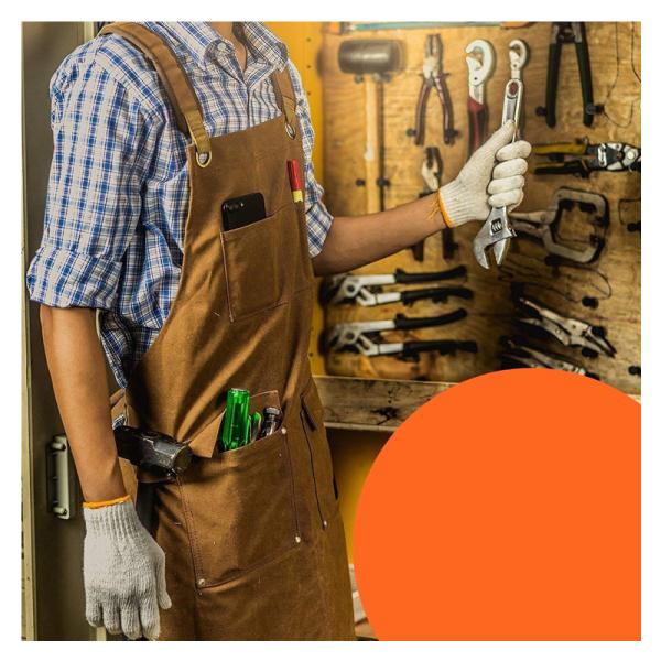 Restaurant Bar Essential Washed Canvas Chef Bib Apron with Tool Pocket and Customized Logo