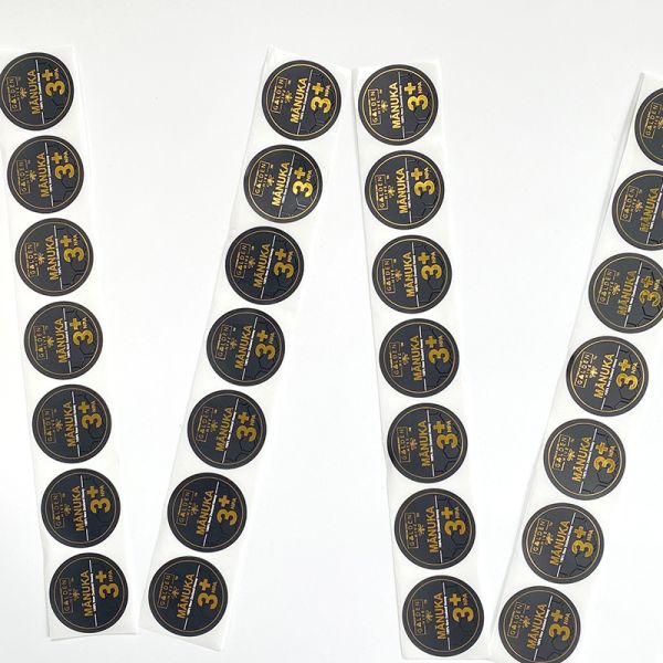 Personalized Food Round Label Silkscreen Printing Bopp Paper Spot Gold and Uv Black Sticker With Logo