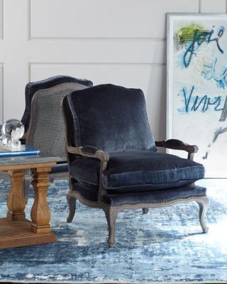 Louis antique living room fniture upholstery accent chair wooden fram chair reclining velvet sofa chair with nails