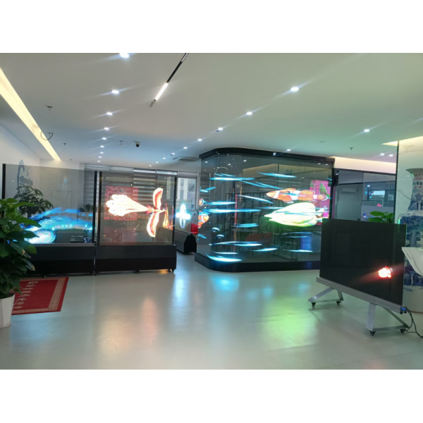 P7.82 LED Holographic Display Screen Transparent Flexible High Brightness LED Film Screen for Glass Window Shopping Mall Storefront Advertising Display Easy Installation Smart Control HD Visual Effect