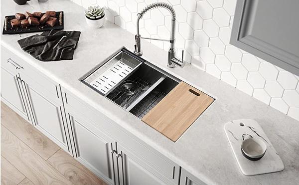 36 Drop In Workstation Sink , 50 50 2 Bowl Undermount kitchen Sink 16 Gauge Black