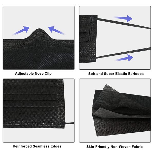 3 ply 4ply Medical Surgical Face mask Dental Black Face Mask TYPE IIR EN14683 Safety Non Woven fashionable disposable face mask