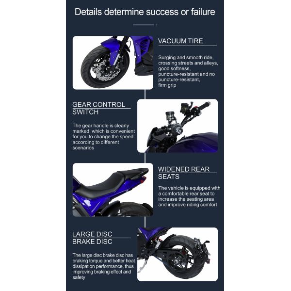 High Performance Electric Motorcycle with 72V 100Ah Lithium Iron Phosphate Battery 200km/h Top Speed and 1-Hour Fast Charging