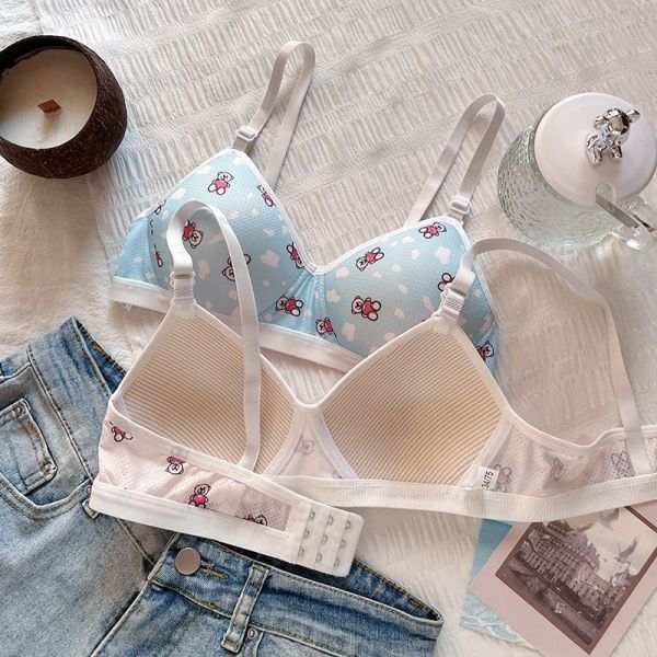 Sweet Cartoon Bear Triangle Cup Underwear for Women With Small Breast Gathered High School Students for Small Breast Slim Girls
