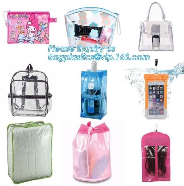 Waterproof customized folding pvc bag clear cosmetic bag with zipper, custom logo print shopping pvc plastic bag, tote