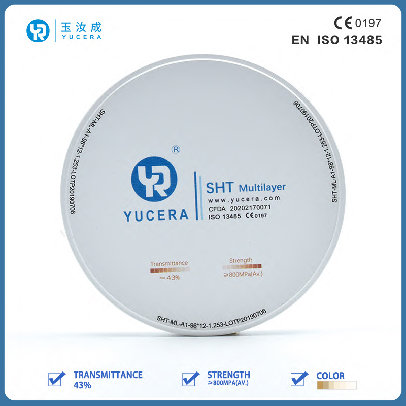 Highly Aesthetic Effect Dental Zirconium Blank SHT Multilayer 100 Powder in Dental Lab Use for Making Perfect Denture