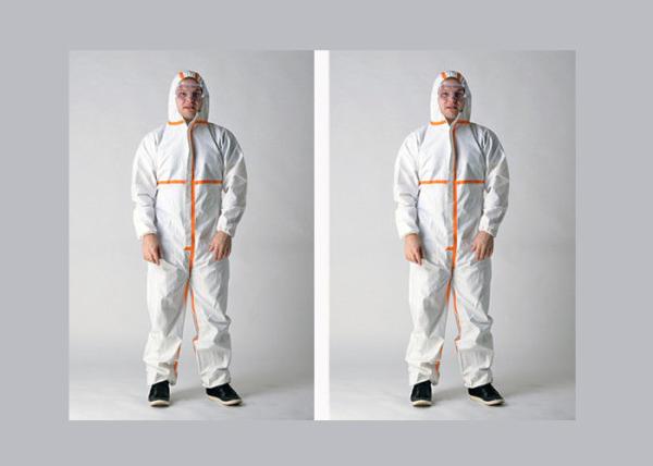 Hooded White Disposable Coveralls , Disposable Dust Suits With Shoe Cover