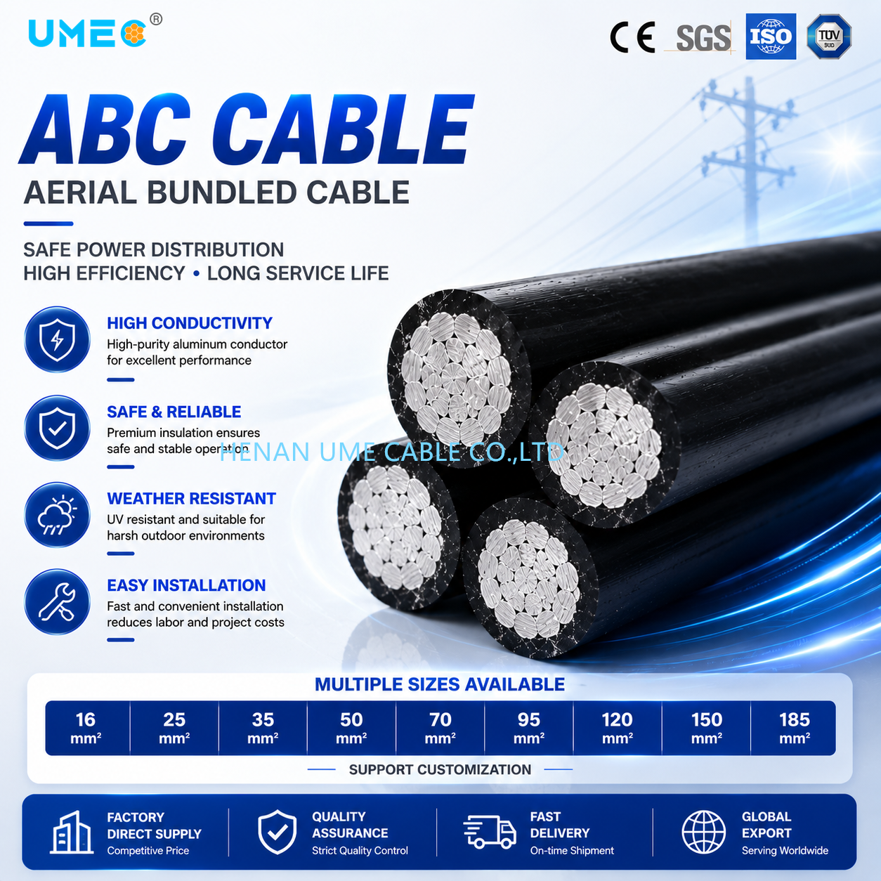 Heavy Duty Aerial Bundled Cable for Mountain Remote Power Supply