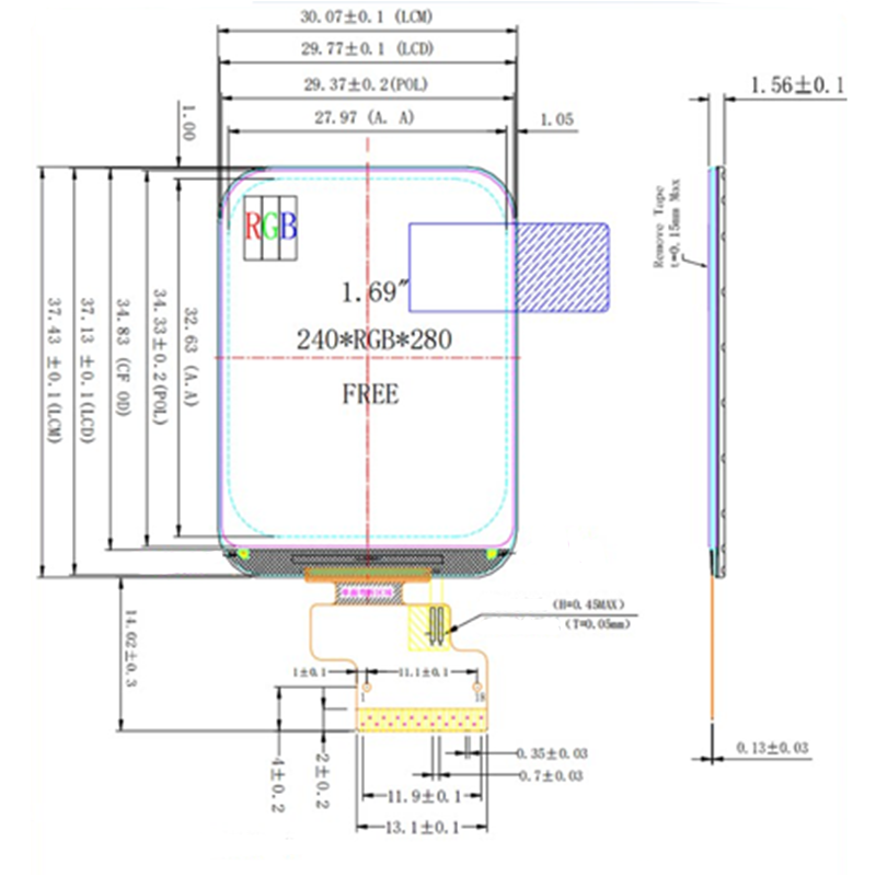 1.69 inches, driven by ST7789, 240X280 TFT parallel port high-definition display screen, optional bare screen or TFT module