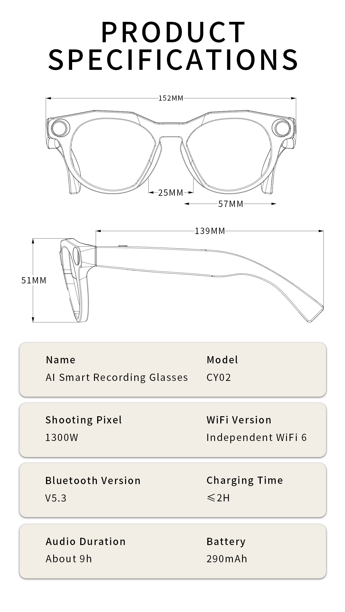 Real Time Smart AI Translation Glasses Take Picture Video Recording Audio Call