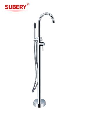Chrome Brass Freestanding Bath Tub Faucet OEM Single Lever Floor Mounted With Diverter