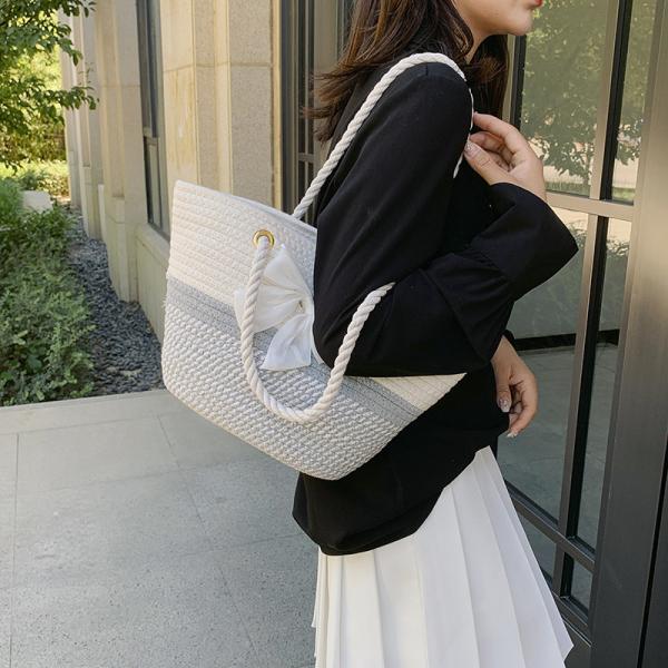 Crochet Raffia Knot Handbags Summer Beach Straw Knot Bag Fashion Summer High Quality Ladies Crochet Raffia Straw Beach Bag Tote Bag Striped Big Hand Bags