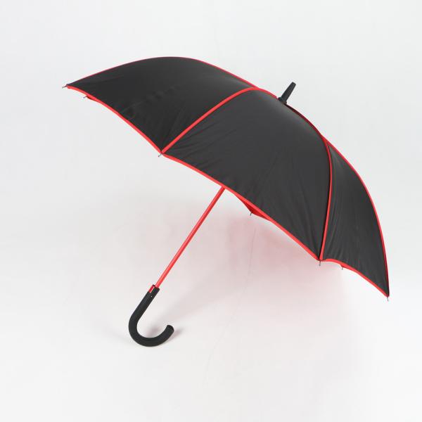 Double Layer Curved Handle Umbrella Red And Black With Red Seam And Pole