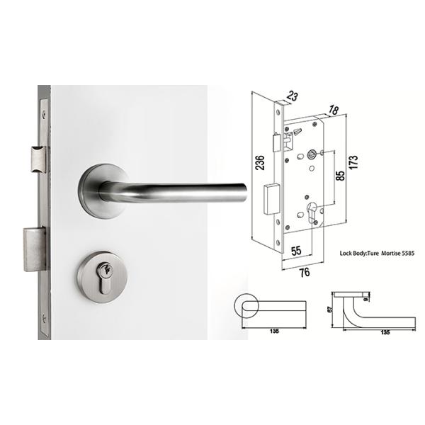 Конфиденциальность Нержавеющая сталь дверной замок с атласным нержавеющей сталью рычаг Роза ручка