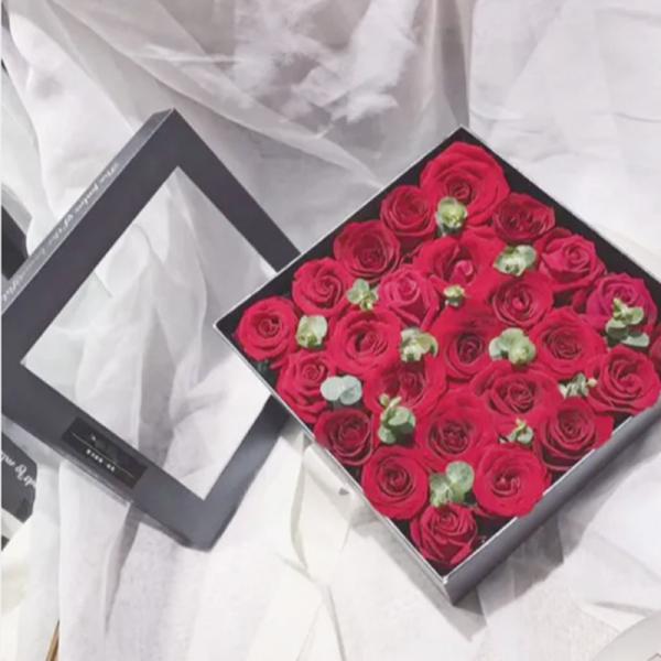 Florist 0.33mm PVC Window Square Paper Flower Lid And Base Boxes