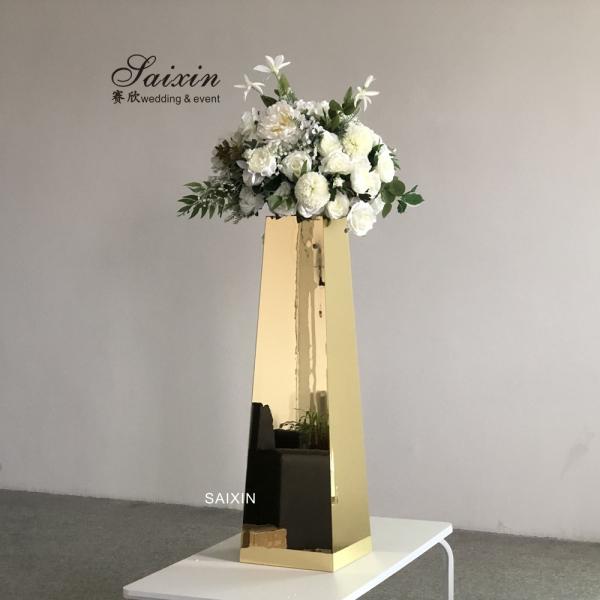 ZT-566 Nuevo diseño de la pieza central de la boda pilar de espejo de oro para el arreglo de flores