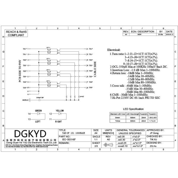 KRJ-SH204HF защищало порт cat6 RJ45 модульный Джек крана-вверх 1000 НИЗКОПРОБНЫЙ одиночный с внутренним magnetics
