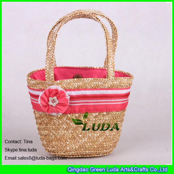 LUDA natural small wheat straw beach bags pink flower straw cute beach bags